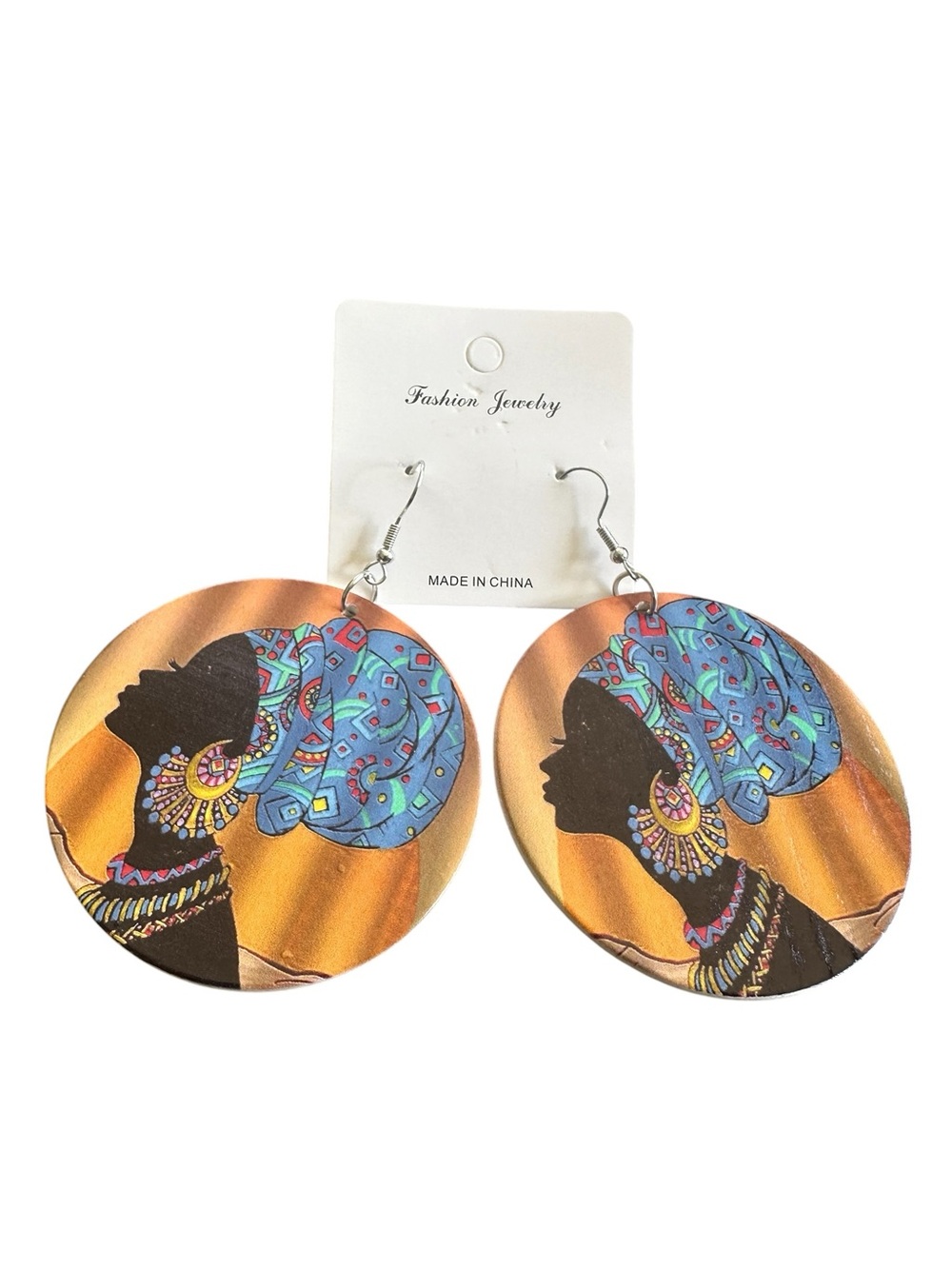 Beautiful African Woman Silouette Wood Oversized Drop Earrings